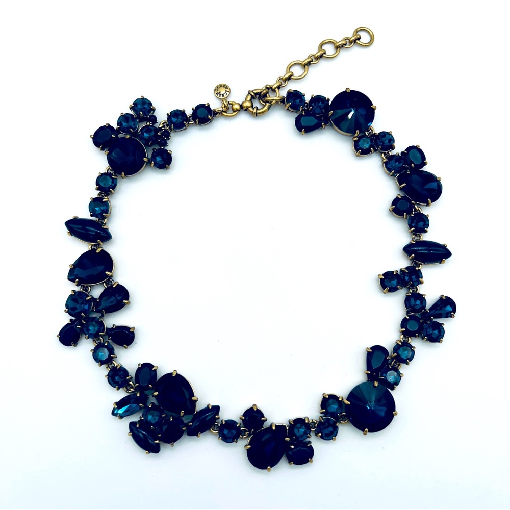 J CREW Deep Blue Crystal Foliage Collar Necklace